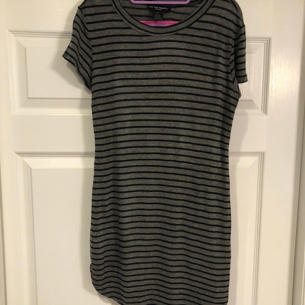 Gray & Black Striped T-shirt dress